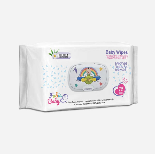 Baby Wet Wipes for Sensitive Skin with Aloe Vera and Vitamin E - 72 pcs/pack
