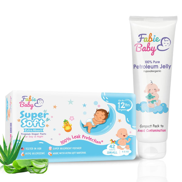 Baby Bottom Duo: Super Soft Extra Absorb Baby Diaper Pants + Chemical-free & Pure Petroleum Jelly For Delicate Baby Skin, 100ml (Combo Pack)