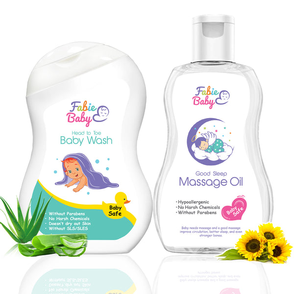 Soft Skin Duo: 100% Chemicals Free Baby Wash,200 ml + Pure and Natural, Chemical-Free Massage Oil, 200 ml (Combo Pack)