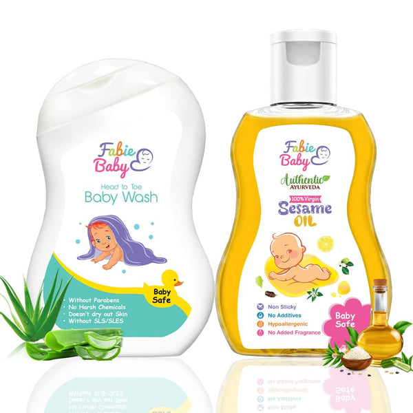 Soft Skin Duo: 100% Chemical-free Baby Wash, 200 ml + Pure & 100% Virgin Sesame Oil, 200 ml (Combo Pack)