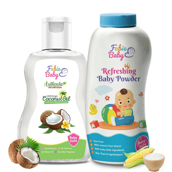 Soft Skin Duo: 100% Chemical Free Virgin Coconut Oil, 200 ml + Talc-Free Natural Baby Powder,100 gm (Combo Pack)