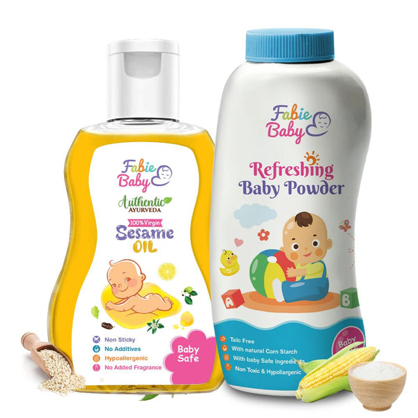 Soft Skin Duo: 100% Chemical Free Virgin Sesame Oil, 200ml + Talc-Free Natural Baby Powder,200gm (Combo Pack)